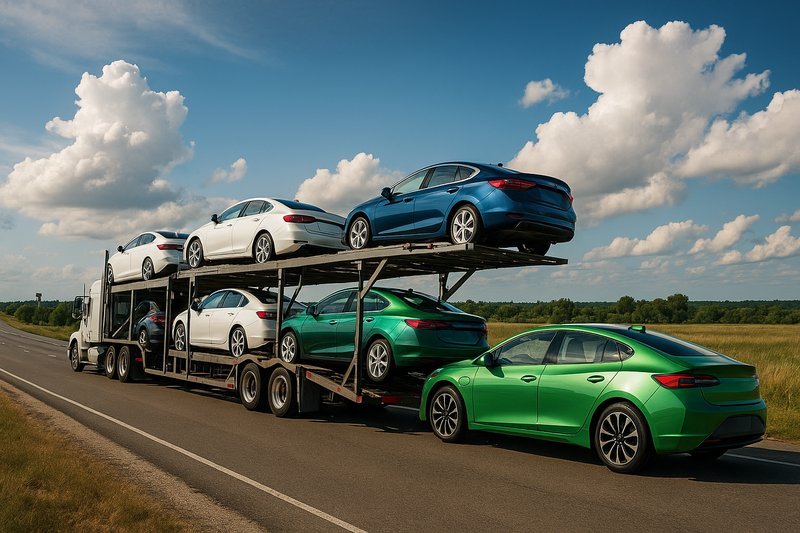 Car carrier ship delivering vehicles to snowy Alaska