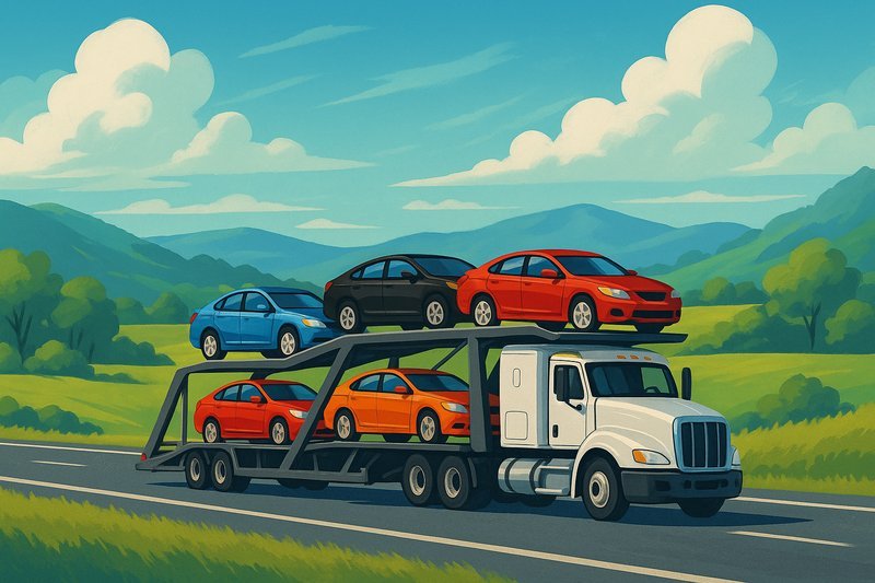 Illustration of a long-haul car transport from New York to Texas across highways