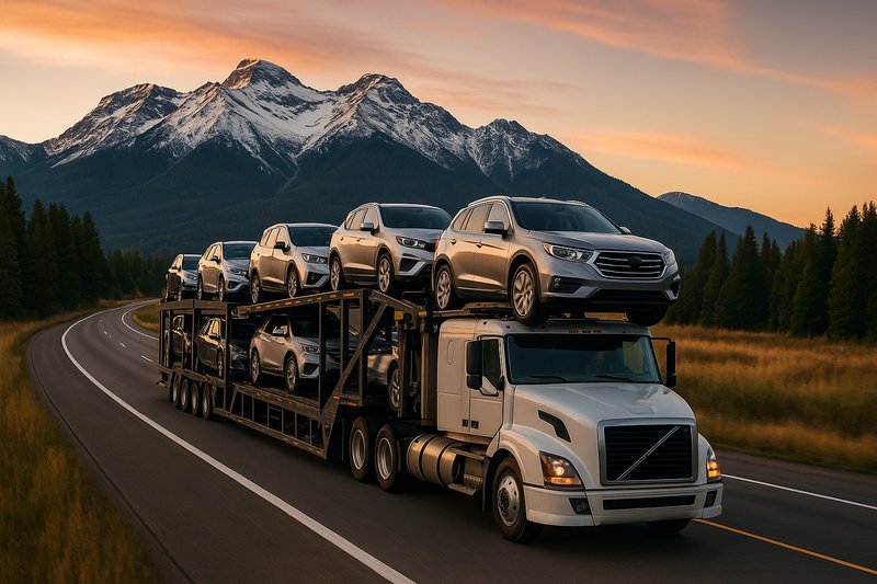Car carrier travelling from Colorado mountains to Florida beaches