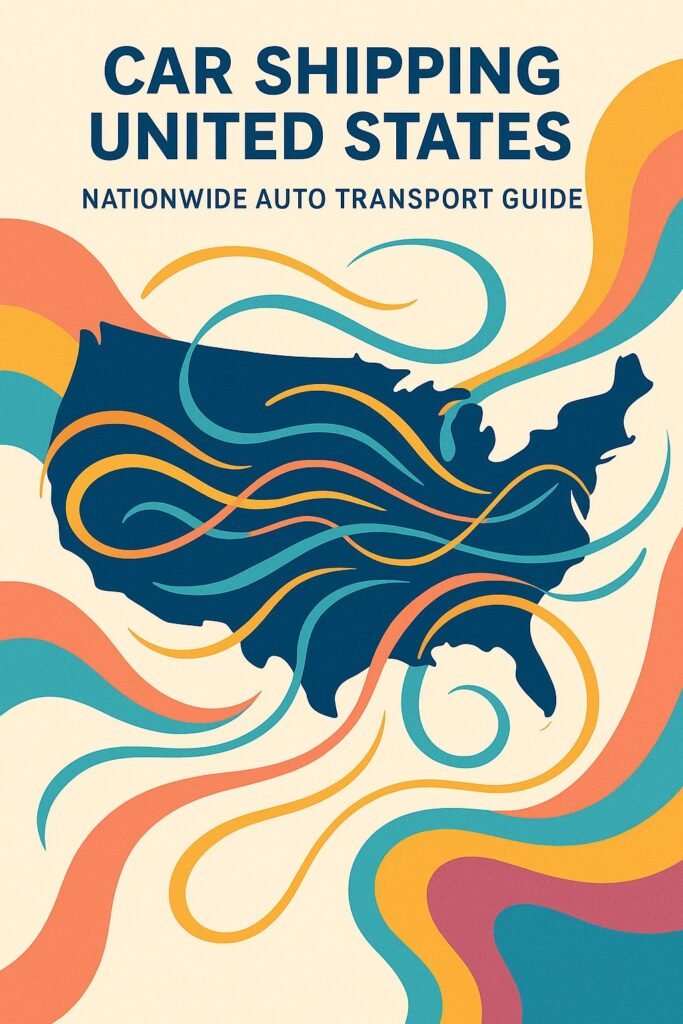 Abstract illustration representing nationwide auto transport across the United States with swirling lines and map